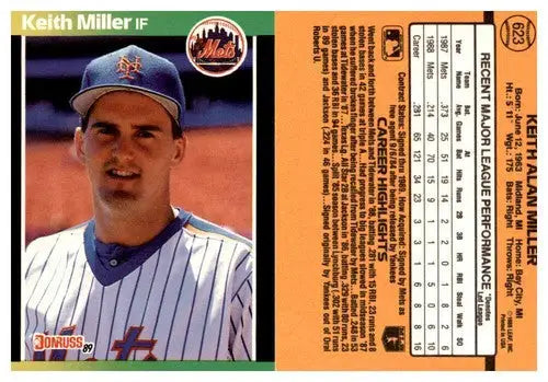 1989 Donruss Keith Miller baseball card with original gloss featuring Keith Miller simply Sandoval