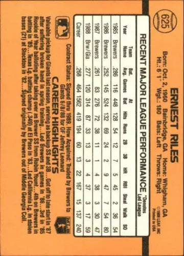 1989 Donruss #625 Ernest Riles NM-MT Giants DP - Baseball Card Single