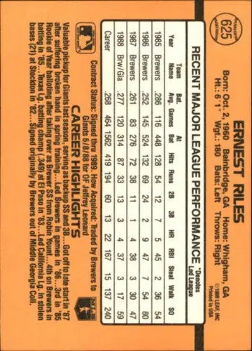 1989 Donruss #625b Ernest Riles DP NM Near Mint Giants ID:81471 - Baseball Card Single