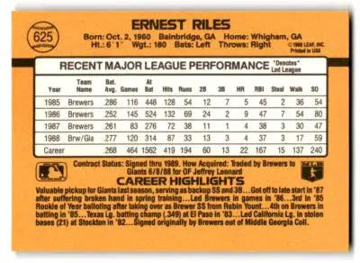 Vintage 1989 Donruss 625b Ernest Riles baseball card for Ernest Riles collectors