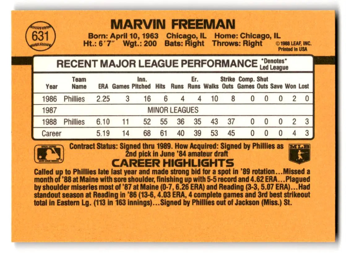 1989 Donruss #631b Marvin Freeman - Baseball Card Single