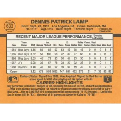 1989 Donruss #633 Dennis Lamp NM-MT Boston Red Sox Baseball Card
