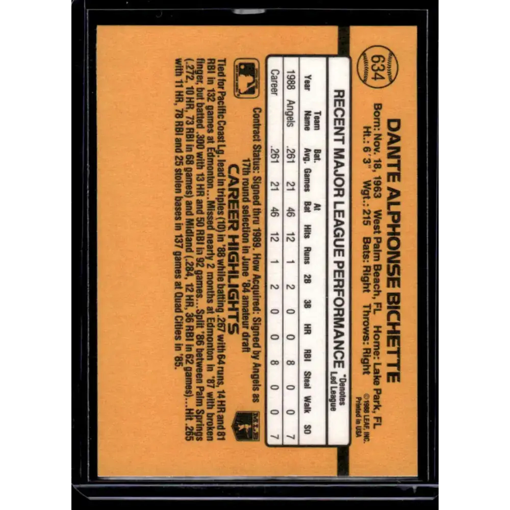 1989 Donruss #634 Dante Bichette California Angels NM-MT Baseball Card