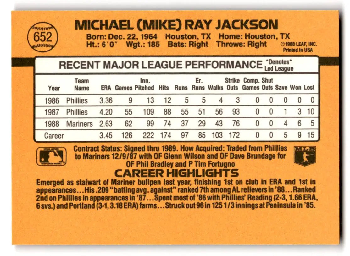 1989 Donruss #652b Mike Jackson - Baseball Card Single