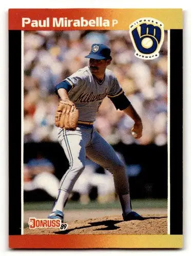 Original gloss Paul Mirabella Milwaukee Brewers baseball card from 1989 Donruss #654