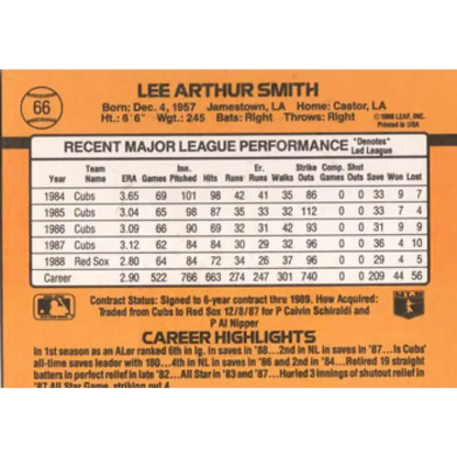 1989 Donruss #66 Lee Smith NM-MT Boston Red Sox Baseball Card