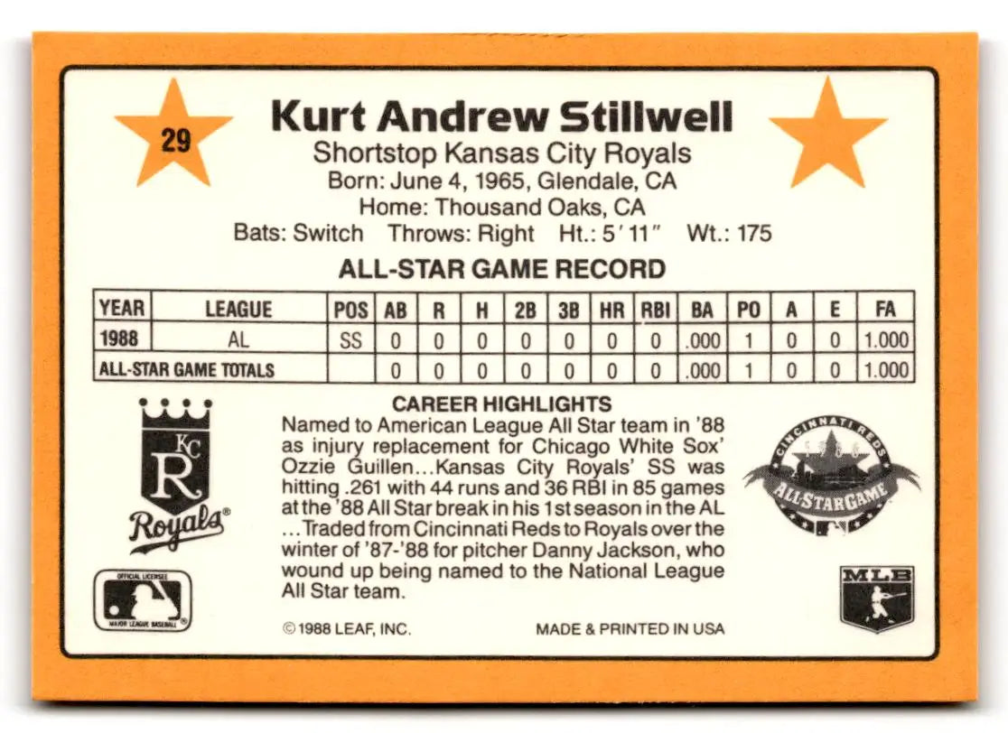 1989 Donruss All-Stars #29 Kurt Stillwell - Baseball Card Single
