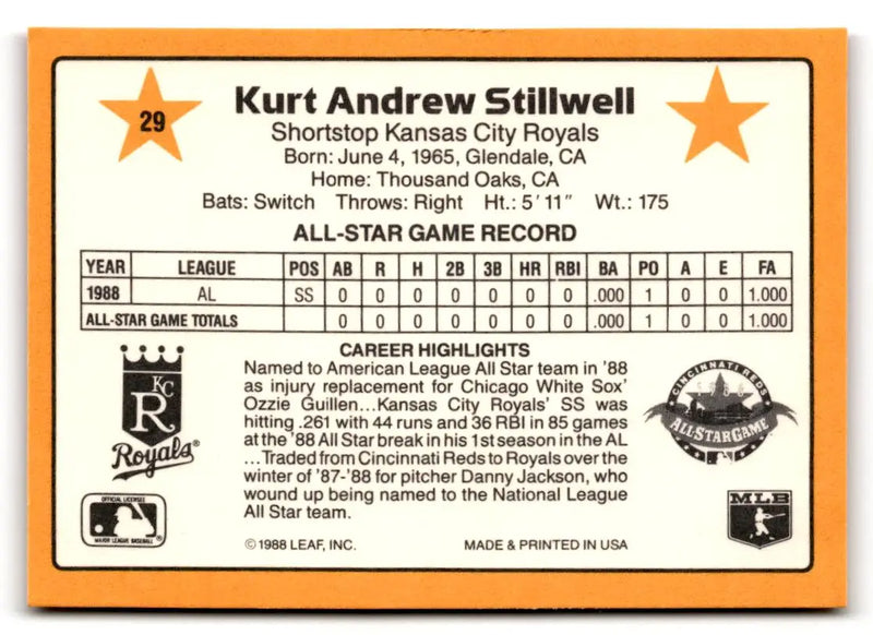 1989 Donruss All-Stars #29 Kurt Stillwell - Baseball Card Single