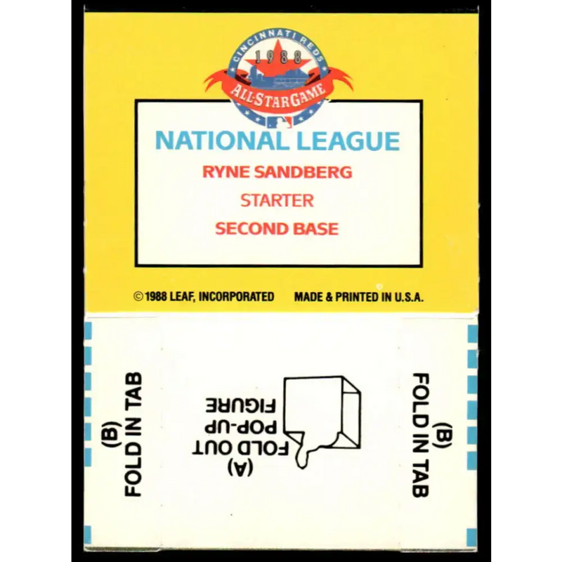 1989 Donruss All-Stars #NNO Ryne Sandberg EX Chicago Cubs Baseball Card - Baseball Card Single