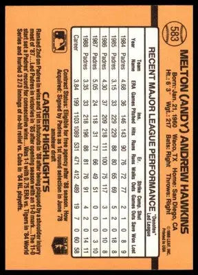 1989 Donruss Andy Hawkins 583 San Diego Padres NM - Baseball Card Single