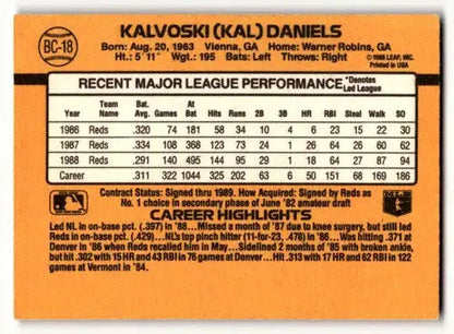 1989 Donruss #BC-18 Kal Daniels Cincinnati Reds Baseball Cards EX Ex ID:56247