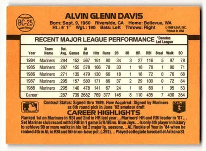 Vintage 1989 Donruss Alvin Davis Seattle Mariners baseball trading card