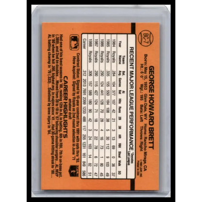 1989 Donruss #BC-7a George Brett NM-MT Kansas City Royals Baseball Card