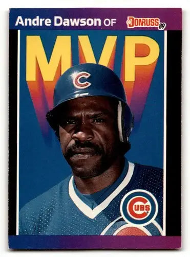Original gloss 1989 Donruss Andre Dawson Chicago Cubs baseball card showing Dawson Chicago Cubs player