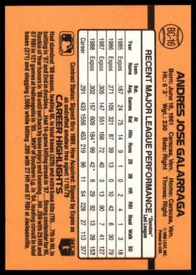 1989 Donruss - Bonus MVPs Andres Galarraga BC-16 Montreal Expos NM - Baseball Card Single