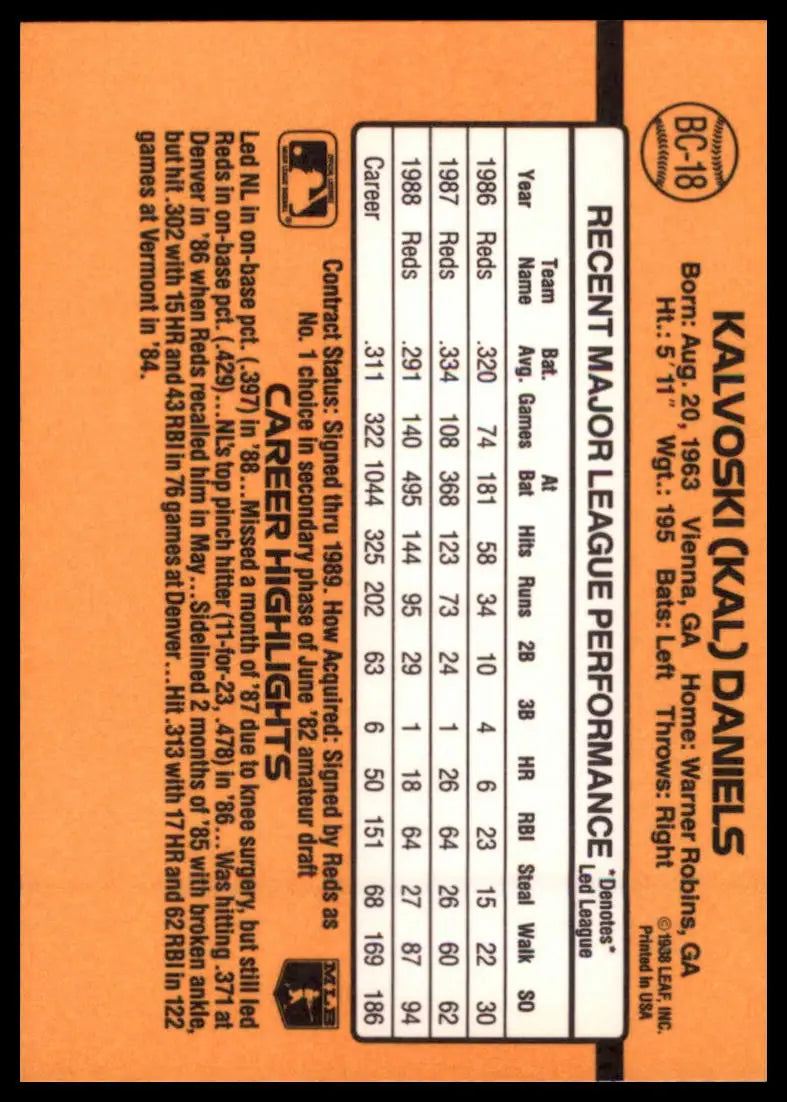1989 Donruss - Bonus MVPs Kal Daniels BC-18 Cincinnati Reds NM - Baseball Card Single