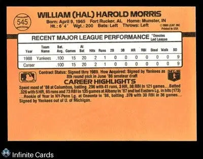 1989 Donruss HAL MORRIS #545 RC [Base] New York Yankees RC