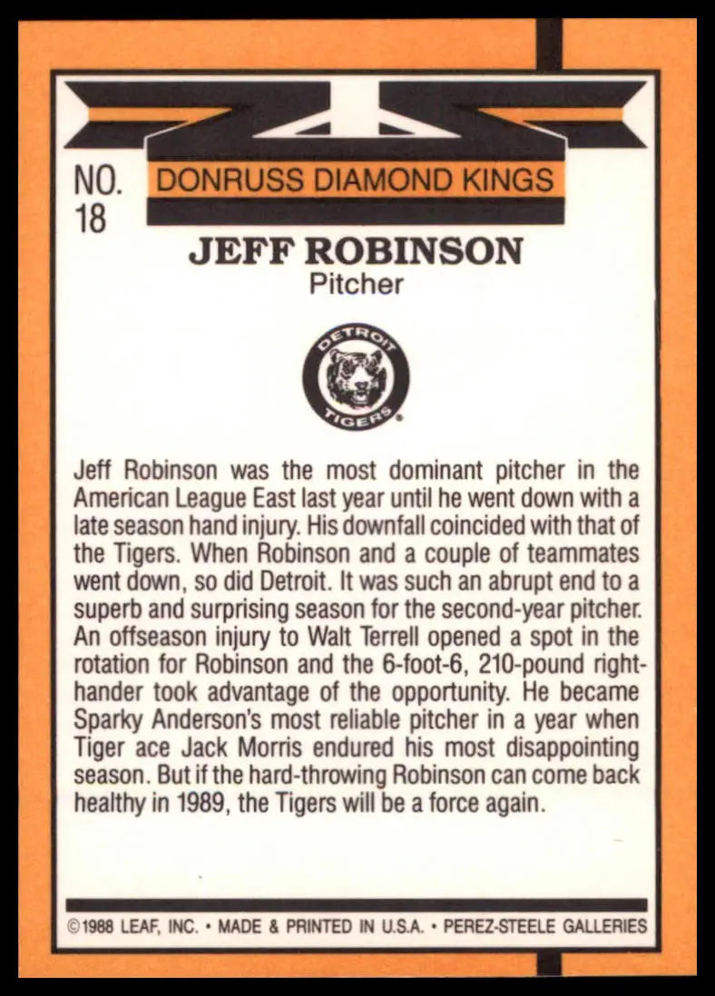 1989 Donruss Jeff Robinson 18 Detroit Tigers NM - Baseball Card Single