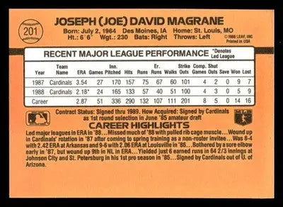1989 Donruss Joe Magrane #201 St. Louis Cardinals - Baseball Card Single