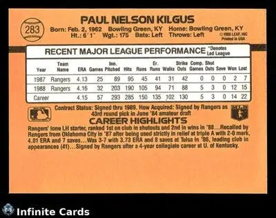 1989 Donruss PAUL KILGUS #283 [Base] Texas Rangers