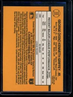 1989 Donruss Rated Rookie Ken Griffey Jr. #33 Rated Rookie Baseball