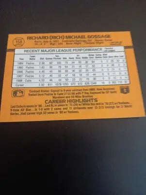 1989 Donruss - Rich Gossage #158. Chicago Cubs. NRMT+ - Baseball Card Single