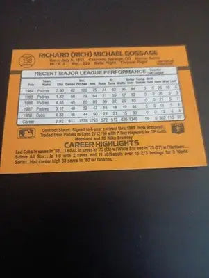 1989 Donruss - Rich Gossage #158. Chicago Cubs. NRMT+ - Baseball Card Single