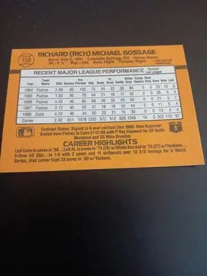 1989 Donruss - Rich Gossage #158. Chicago Cubs. NRMT+ - Baseball Card Single