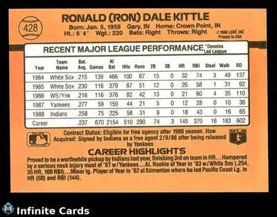 1989 Donruss RON KITTLE #428 [Base] Cleveland Indians - Baseball Card Single