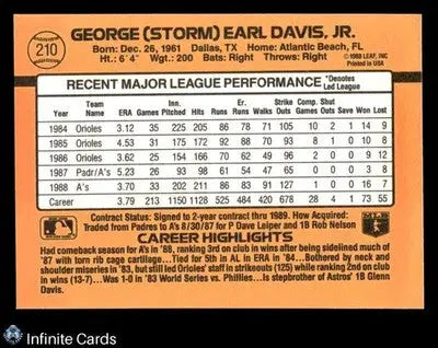 1989 Donruss STORM DAVIS #210 [Base] Oakland Athletics