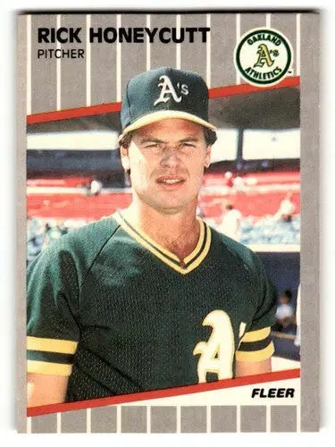 Original gloss 1989 Fleer Rick Honeycutt Oakland Athletics baseball card image