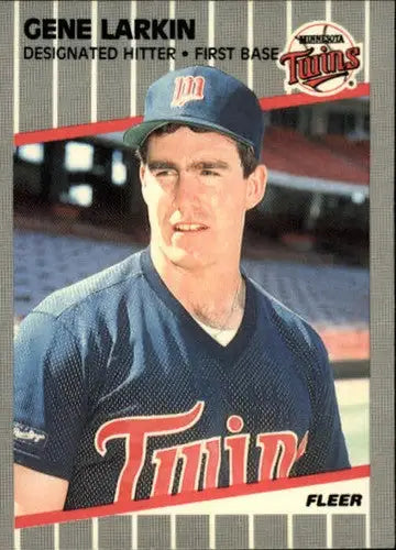 Baseball trading card of Gene Larkin with original gloss from 1989 Fleer Twins series