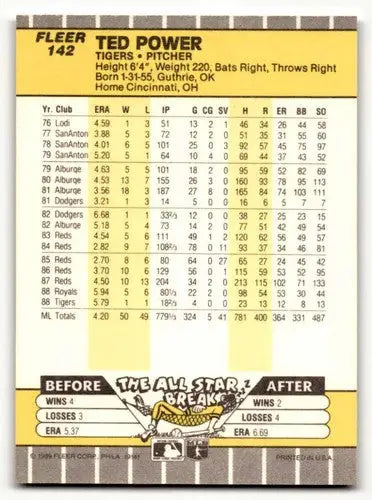 Original gloss Ted Power Detroit Tigers baseball card from 1989 Fleer #142