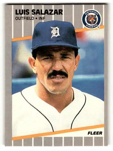 Original gloss Luis Salazar Detroit baseball card from 1989 Fleer #144 Salazar Detroit Tigers