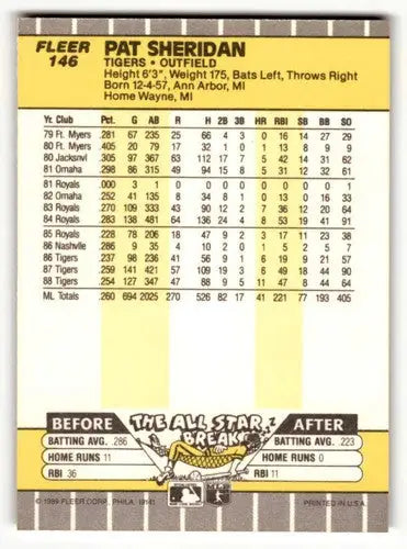 Original gloss Pat Sheridan Detroit Tigers baseball card from 1989 Fleer series