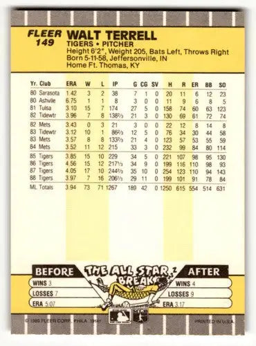 1989 Fleer Walt Terrell Detroit Tigers baseball card with original gloss image