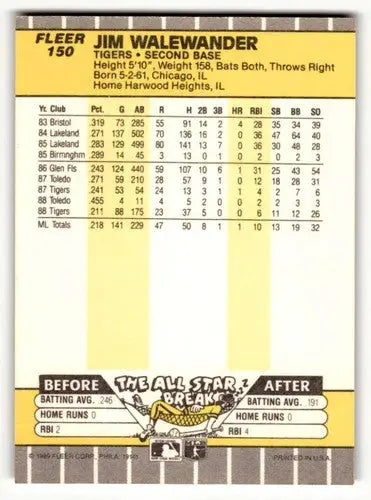 Original gloss Jim Walewander Detroit baseball card from 1989 Fleer #150