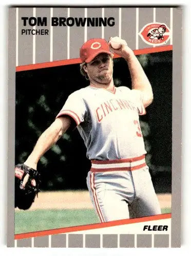 Original gloss Tom Browning Cincinnati baseball card from 1989 Fleer #153