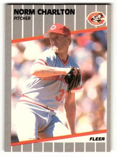 Original gloss Norm Charlton Cincinnati Reds baseball card from 1989 Fleer #155