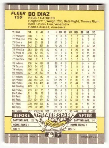 1989 Fleer Bo Diaz Reds baseball card with original gloss from Reds baseball cards collection