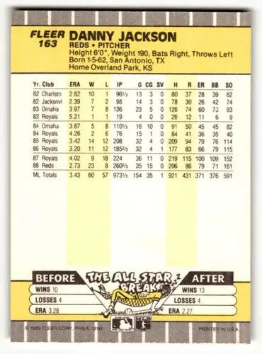1989 Fleer Danny Jackson Cincinnati Reds baseball card in near mint condition