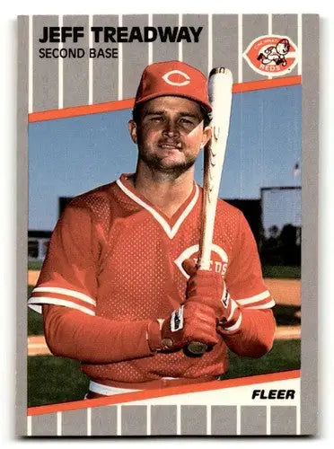 1989 Fleer Jeff Treadway Cincinnati Reds baseball card with original gloss, NM condition