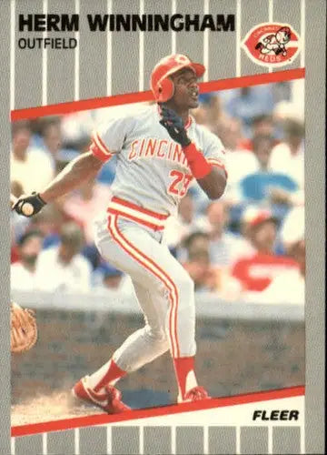1989 Fleer Herm Winningham baseball card with original gloss featuring Reds player