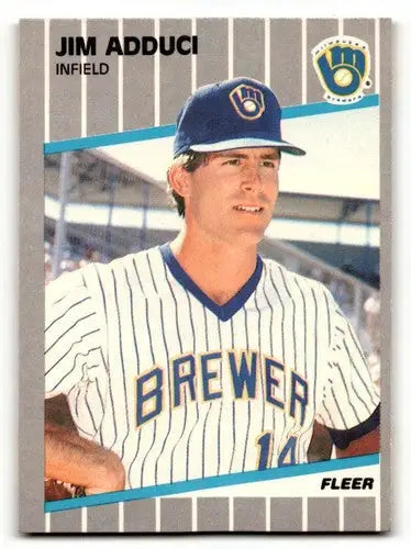 Original gloss Jim Adduci Milwaukee Brewers baseball card from 1989 Fleer series
