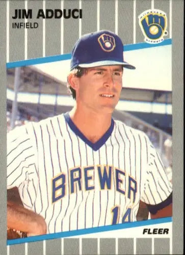 Vintage Jim Adduci baseball card with original gloss, 1989 Fleer #176 Brewers NM-MT