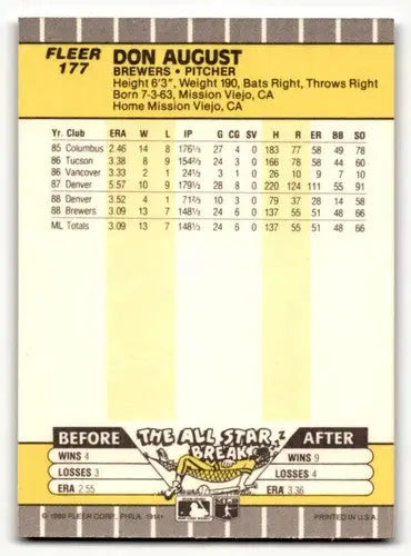 1989 Fleer #177 Don August Milwaukee Brewers Baseball Cards NM Near ID:54384 - Baseball Card Single