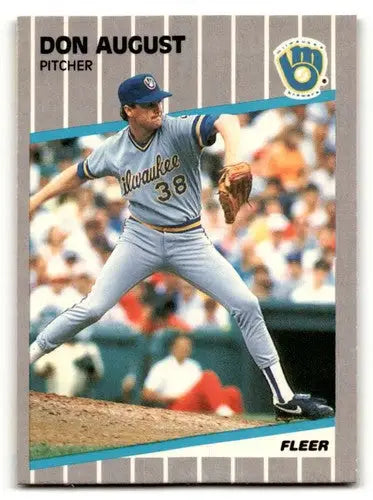 Original gloss Don August Milwaukee Brewers baseball card from 1989 Fleer #177