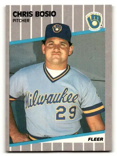 Original gloss 1989 Fleer Chris Bosio Milwaukee Brewers baseball card showcasing Bosio Milwaukee Brewers player