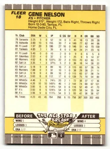 1989 Fleer Gene Nelson Oakland Athletics baseball card NM near ID 54467