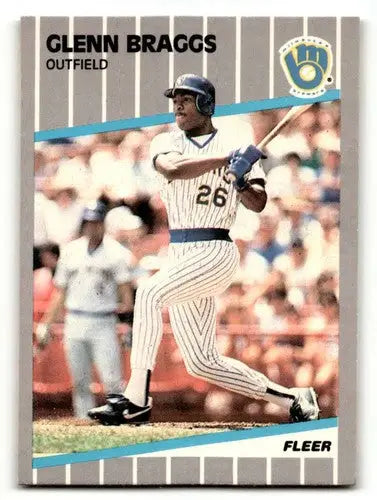 Original gloss Glenn Braggs Milwaukee Brewers baseball card from 1989 Fleer #180